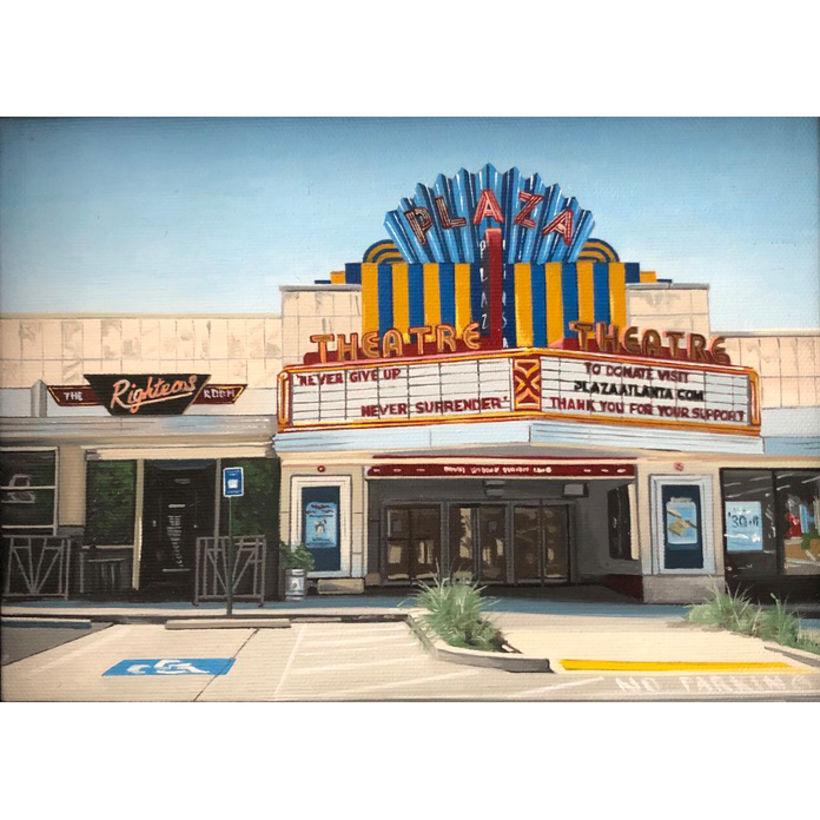 "Plaza Theatre", oil on canvas, 5"x7", 2020.