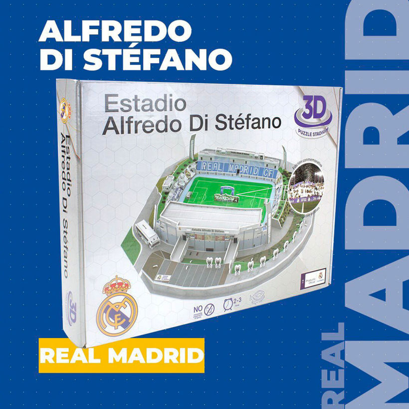 Diseño de #packaging del Puzzle 3D del Estadio 🇪🇸 Alfredo Di Stéfano 🇪🇸. Réplica con alto nivel de detalle y gran calidad!