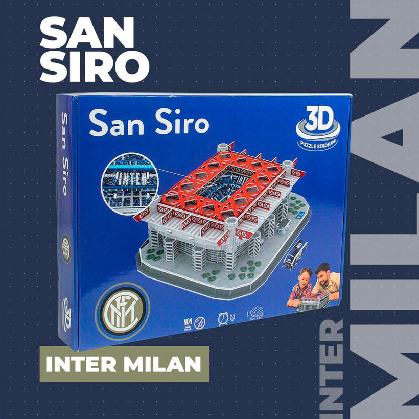 Diseño de #packaging del Puzzle 3D del Estadio 🇮🇹 San Siro Inter de Milan 🇮🇹.