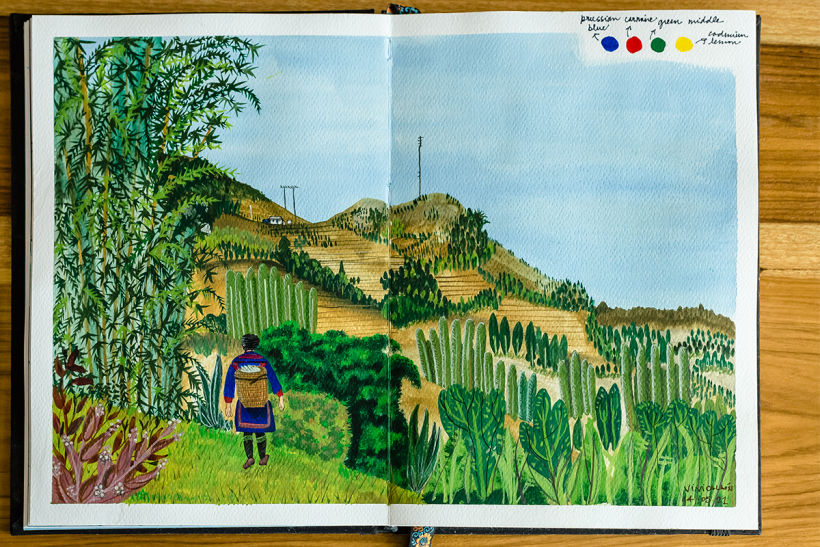 Aquí traté de representar los arrozales de Sapa en Vietnam. Siento que me cuesta un montón soltar la mano. 