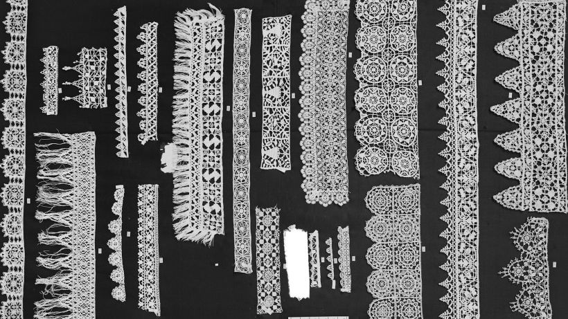 Panels of macramé lace which could be added to clothes or linens. 