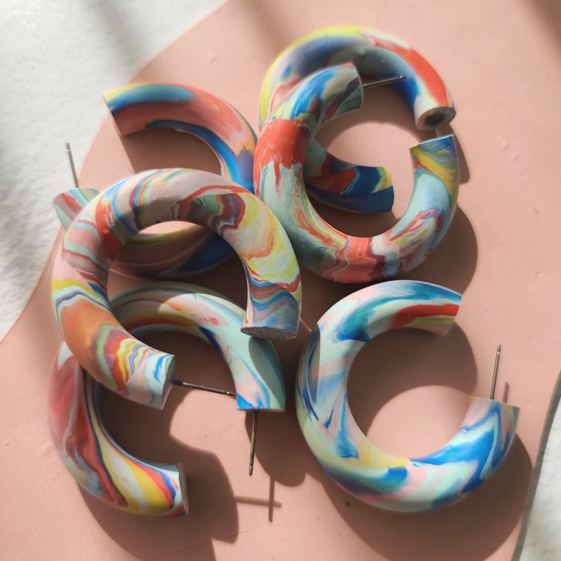 Marbled polymer clay hoops. 