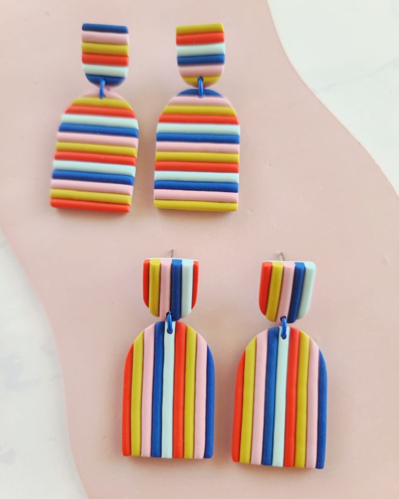 Rainbow Stripe Polymer Clay Earrings by Made by Maeberry 2