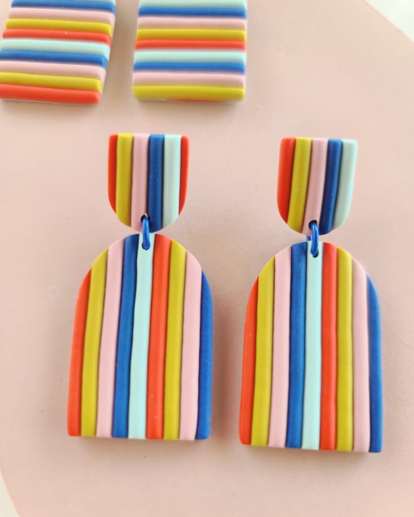 Rainbow Stripe Polymer Clay Earrings by Made by Maeberry 1