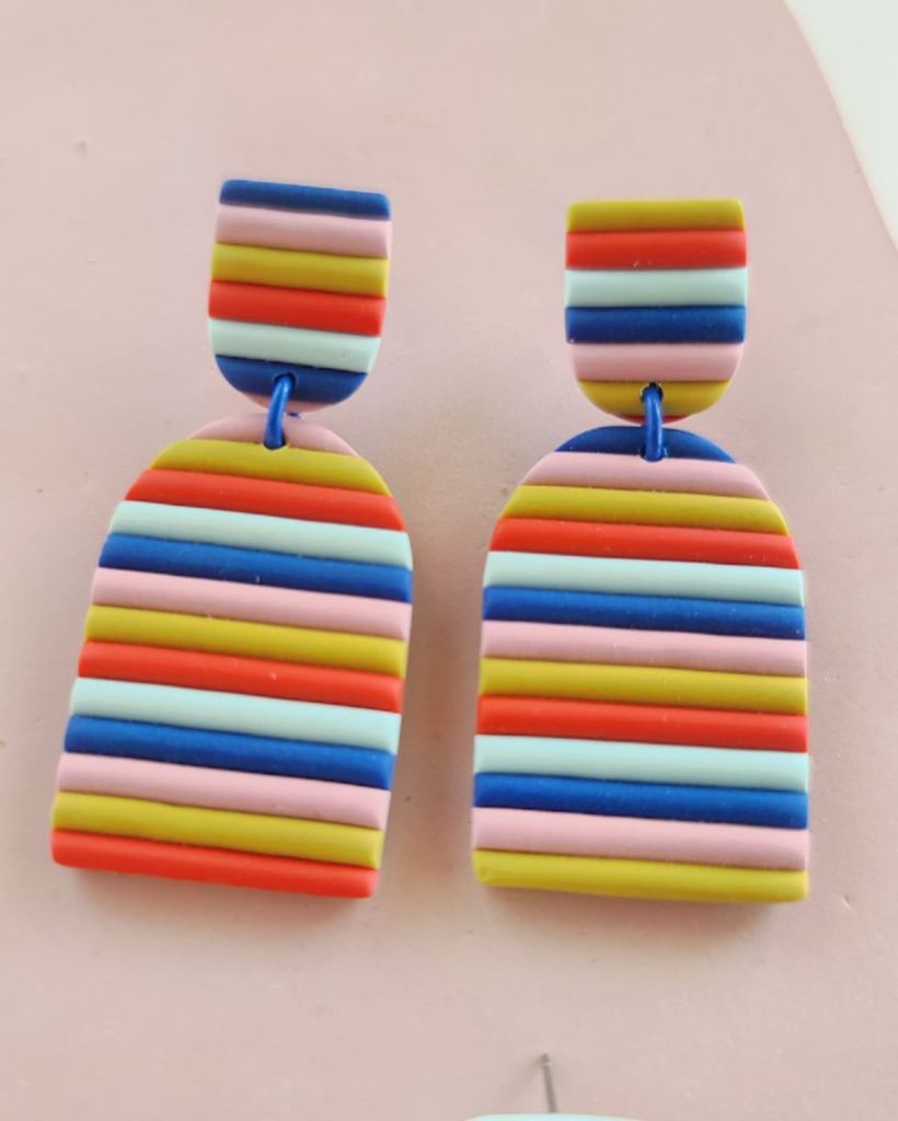 Rainbow Stripe Polymer Clay Earrings by Made by Maeberry 3