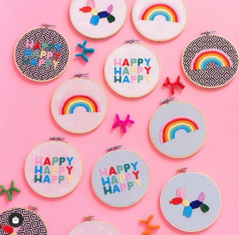 I created a limited-run collection of hand-embroidered hoop art featuring Oh Happy Day signature imagery. 