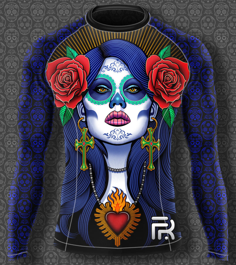 Then I placed the image onto a mock up to get an idea of how the final rash guard layout would look.  