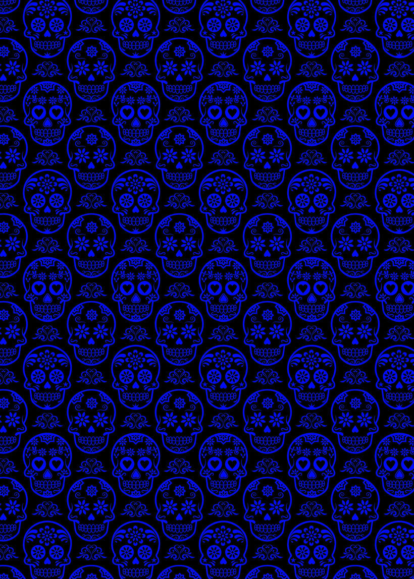 The repeating sugar skull pattern was created in Adobe Illustrator.