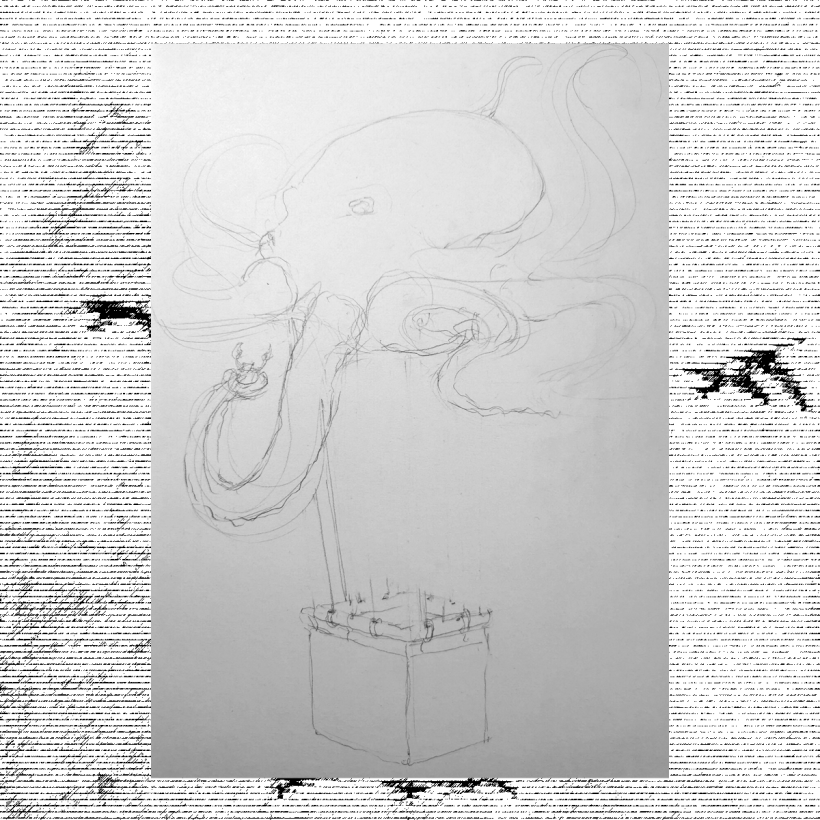 So I thought about a flying octopus carrying some friends/passengers/snacks. This is the first sketch.