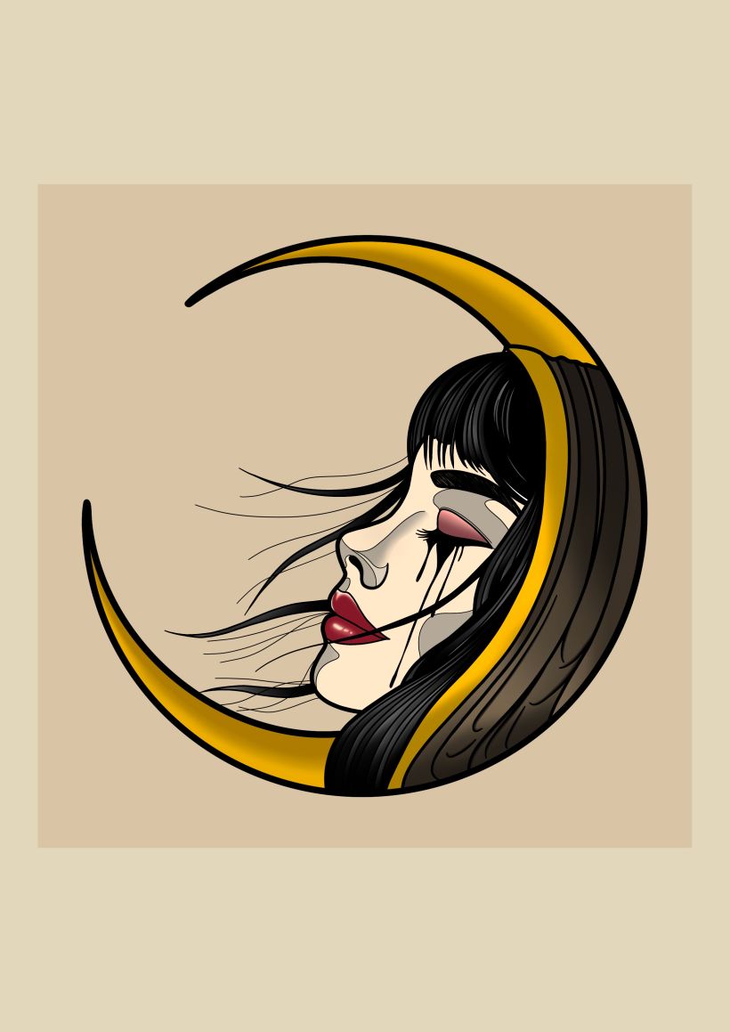 Ilustración creada para impresión en serigrafía titulada “La luna sabe lo que por ti lloré” 1