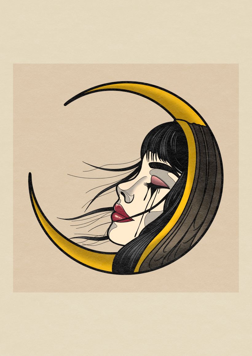 Ilustración creada para impresión en serigrafía titulada “La luna sabe lo que por ti lloré” 2