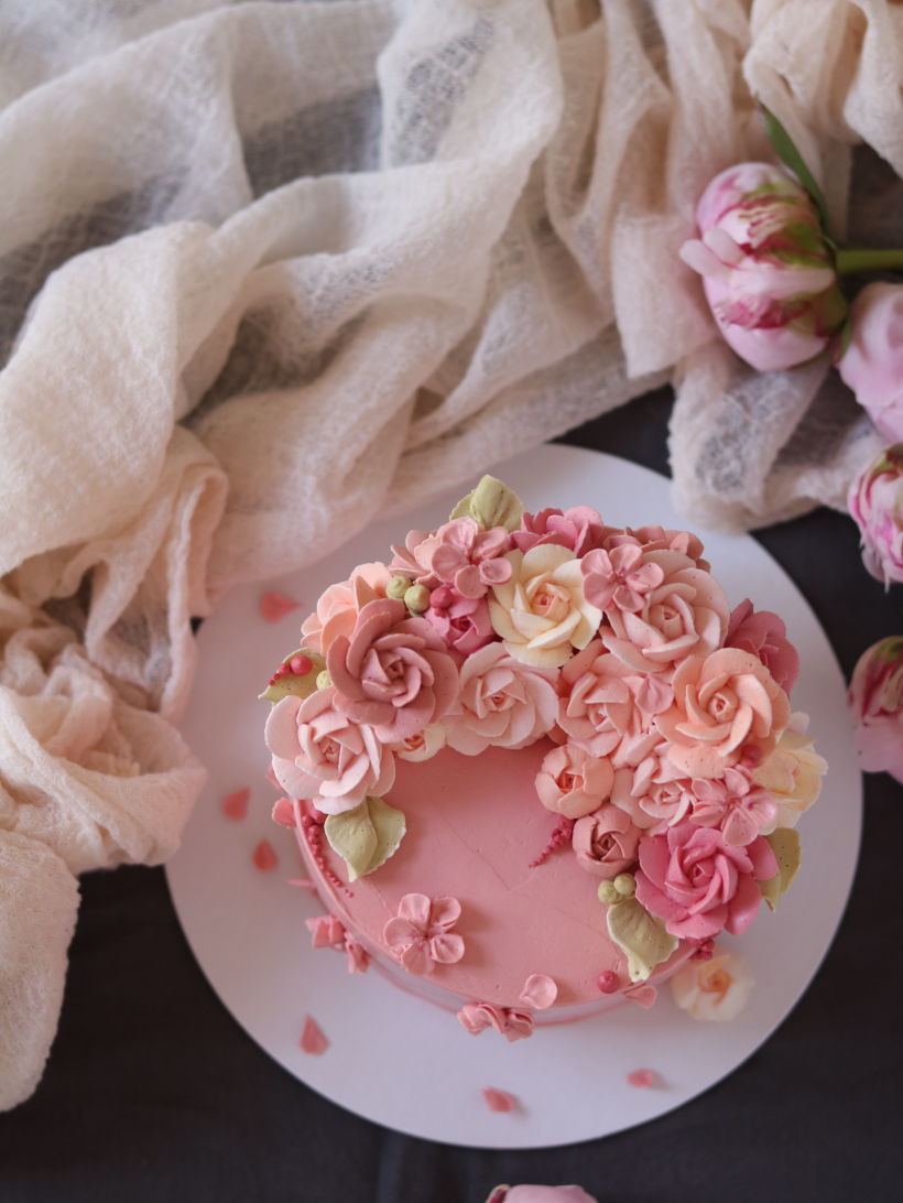 This is my first Pink Floral Garden cake!