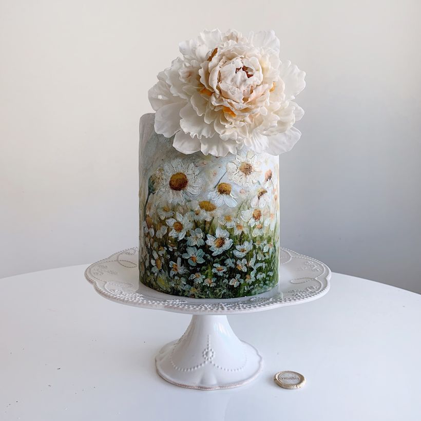 Hand painted botanical meadow with hand crafted sugar peony