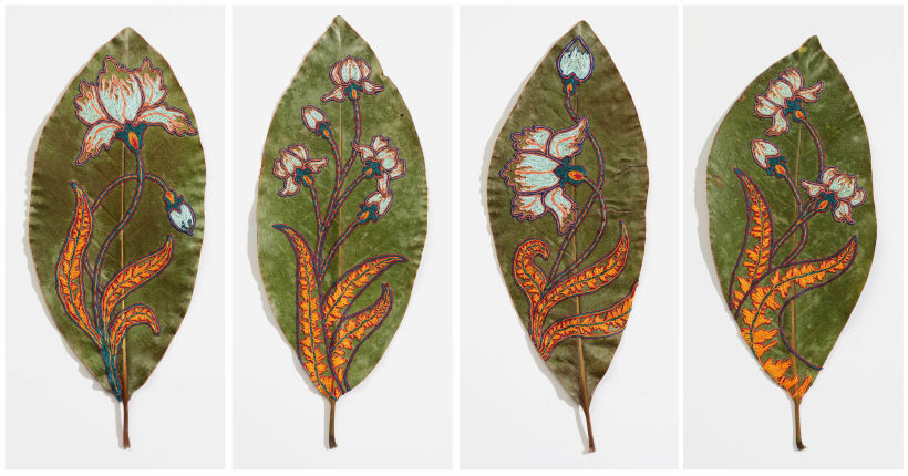 Embroidered Magnolia Leaves