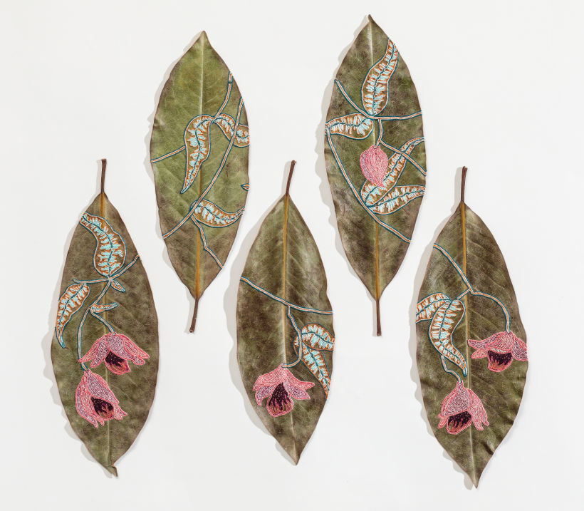 Embroidered Magnolia Leaves