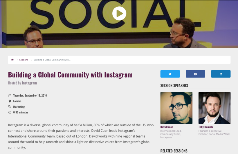 Talking about Instagram's global community during Social Media Week in London
