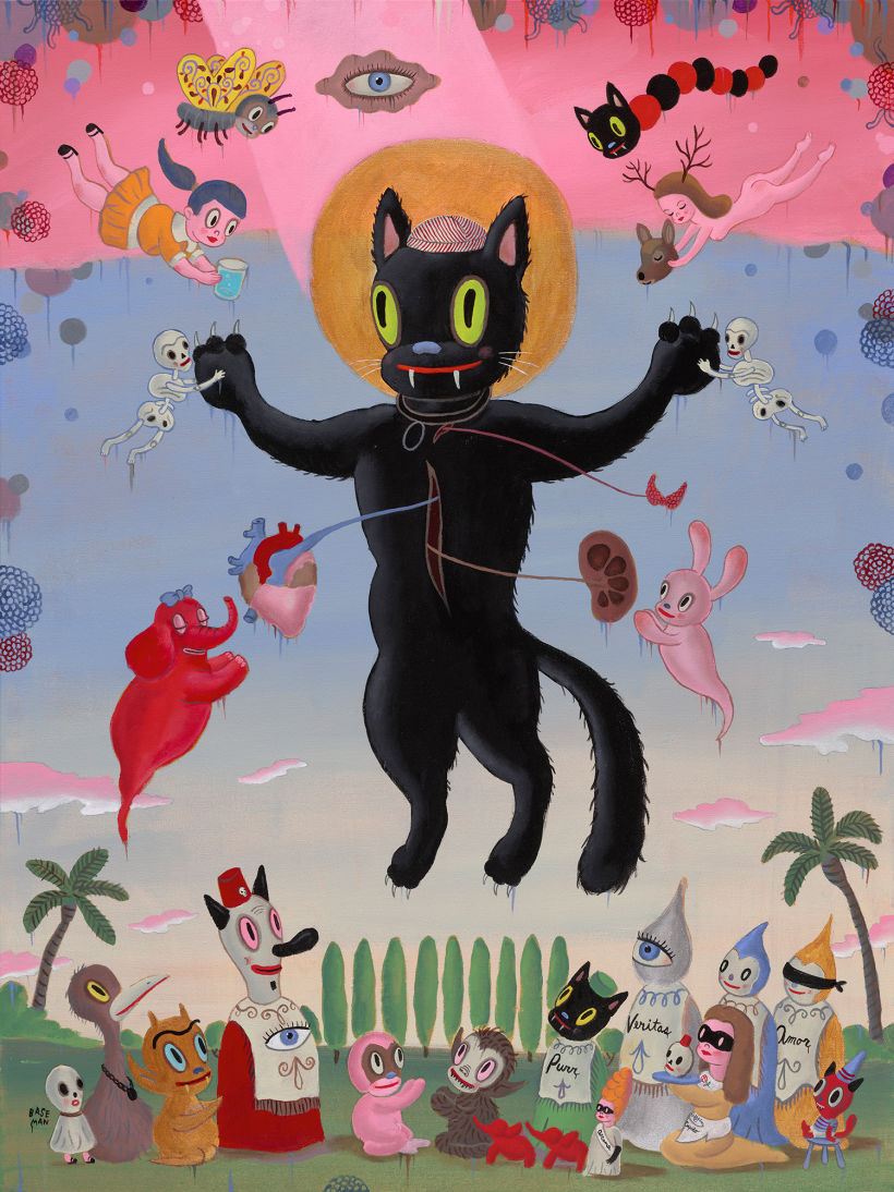 The Ascension of Blackie the Cat (2020). Acrylic painting, 4 x 3 feet.