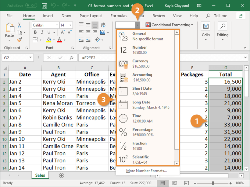 Pantalla de formato de datos en Excel. 
