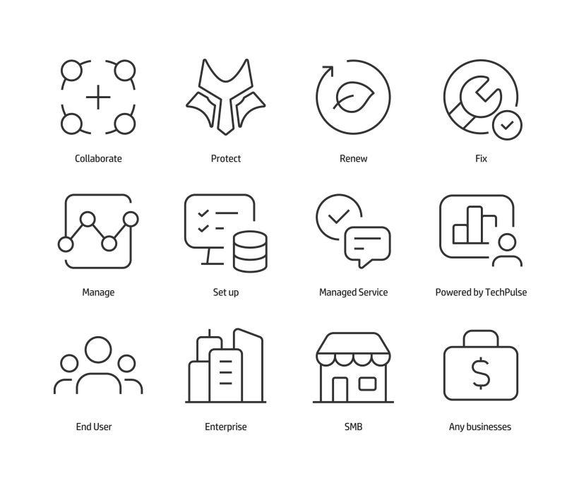 Propuesta de íconos, creados para Hewlett-Packard