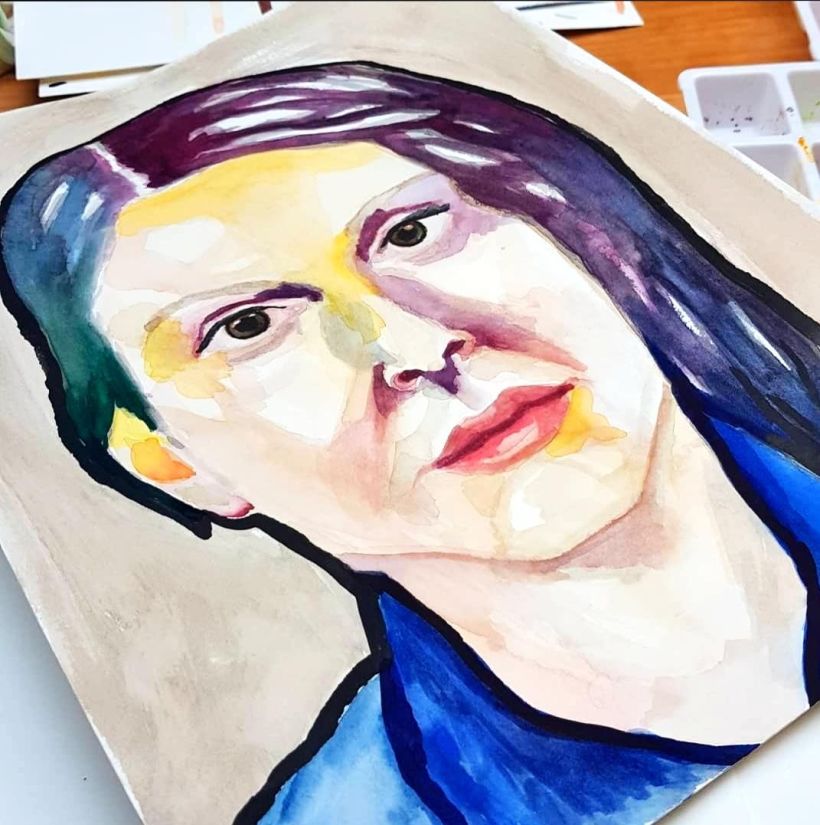 My first portrait using liquid watercolours, 2018. I gave up drawing and painting for maybe 2.5 years after I did this