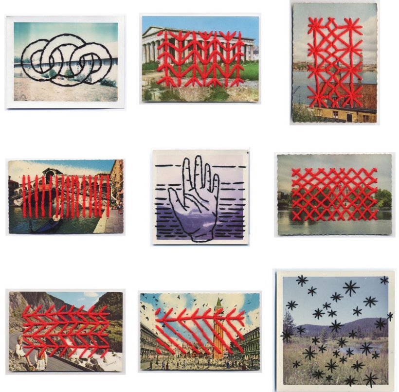 Emily Barletta's signature style pairs polaroids and thread. 