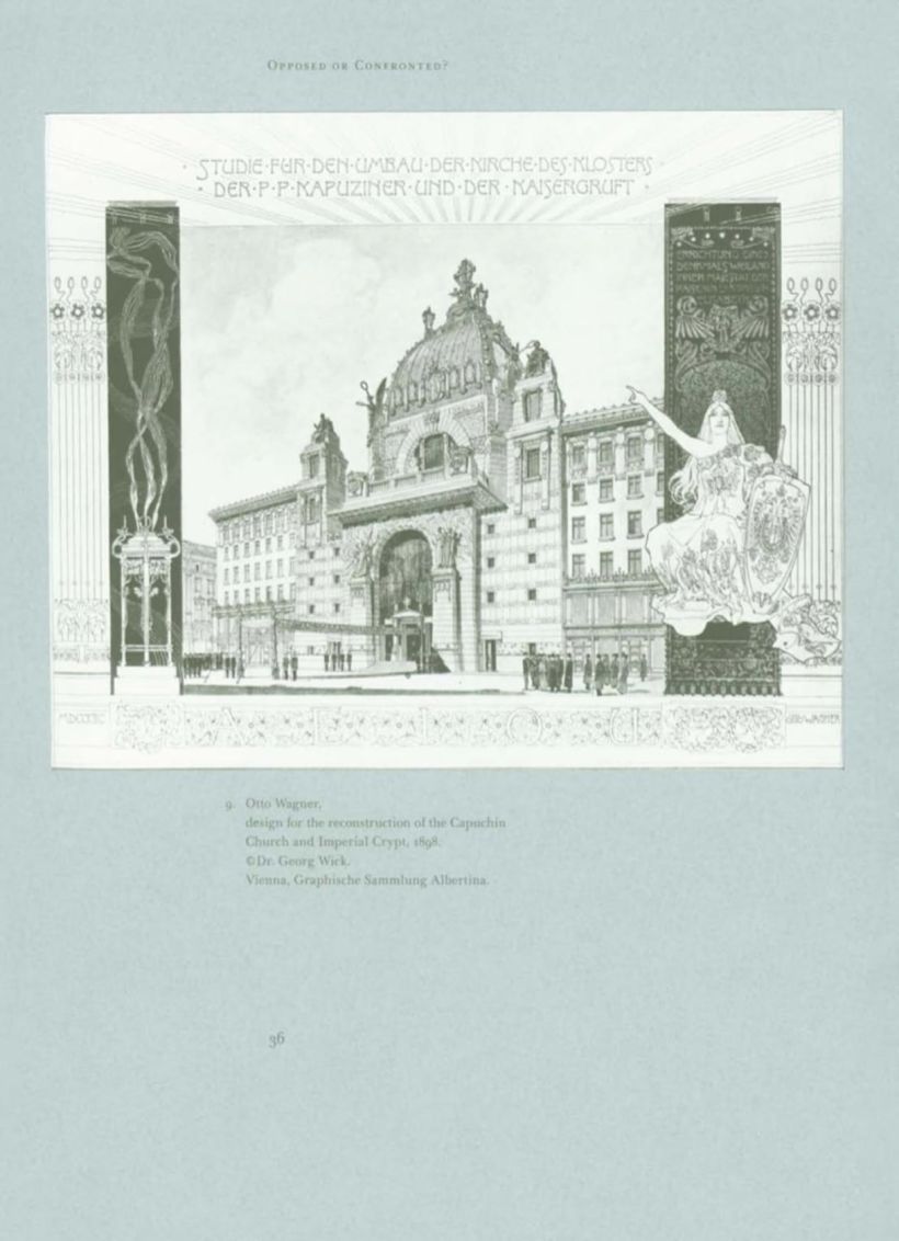 Von Otto Wagner entworfene Gebäude, dargestellt in "Reflexionen über das Gewand der Moderne".