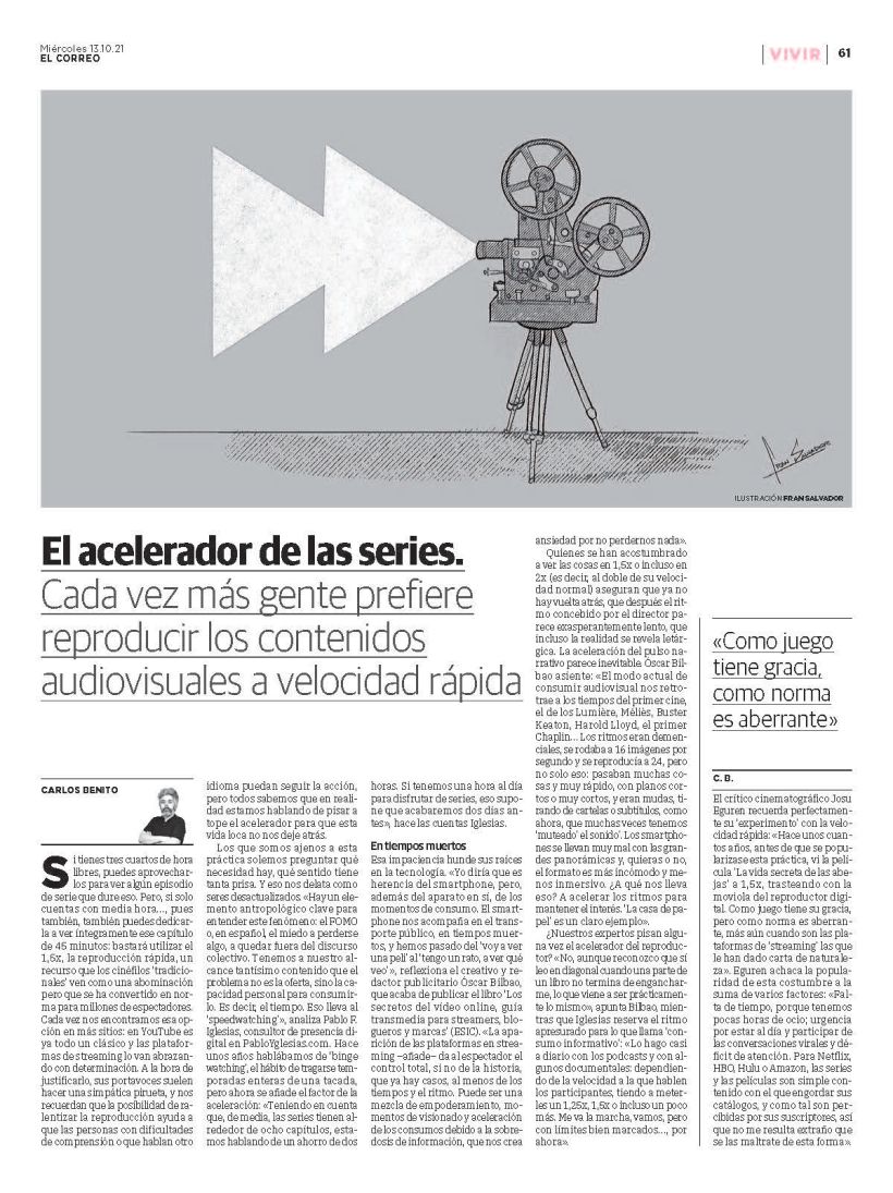 Reportaje en varios periódicos del Grupo Vocento sobre el speedwatching de series