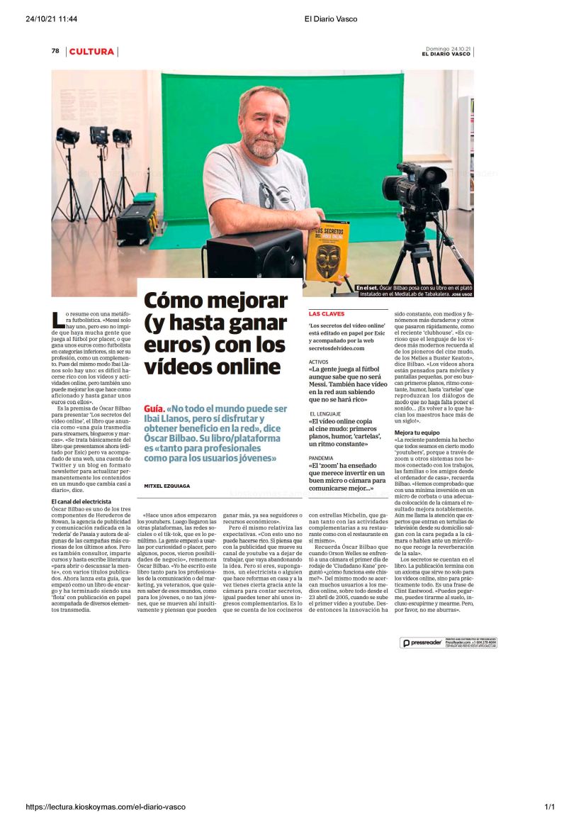 Reportaje en El Diario Vasco sobre cómo ganar dinero con el vídeo online