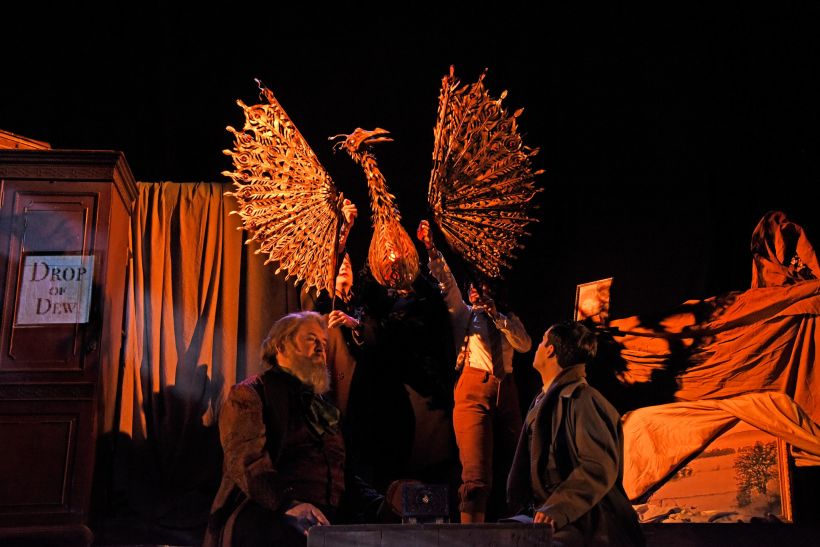 Nigel Betts and Theo Ancient, Phoenix by Sam Wyver, in "The Box of Delights". Photo © Nobby Clarke