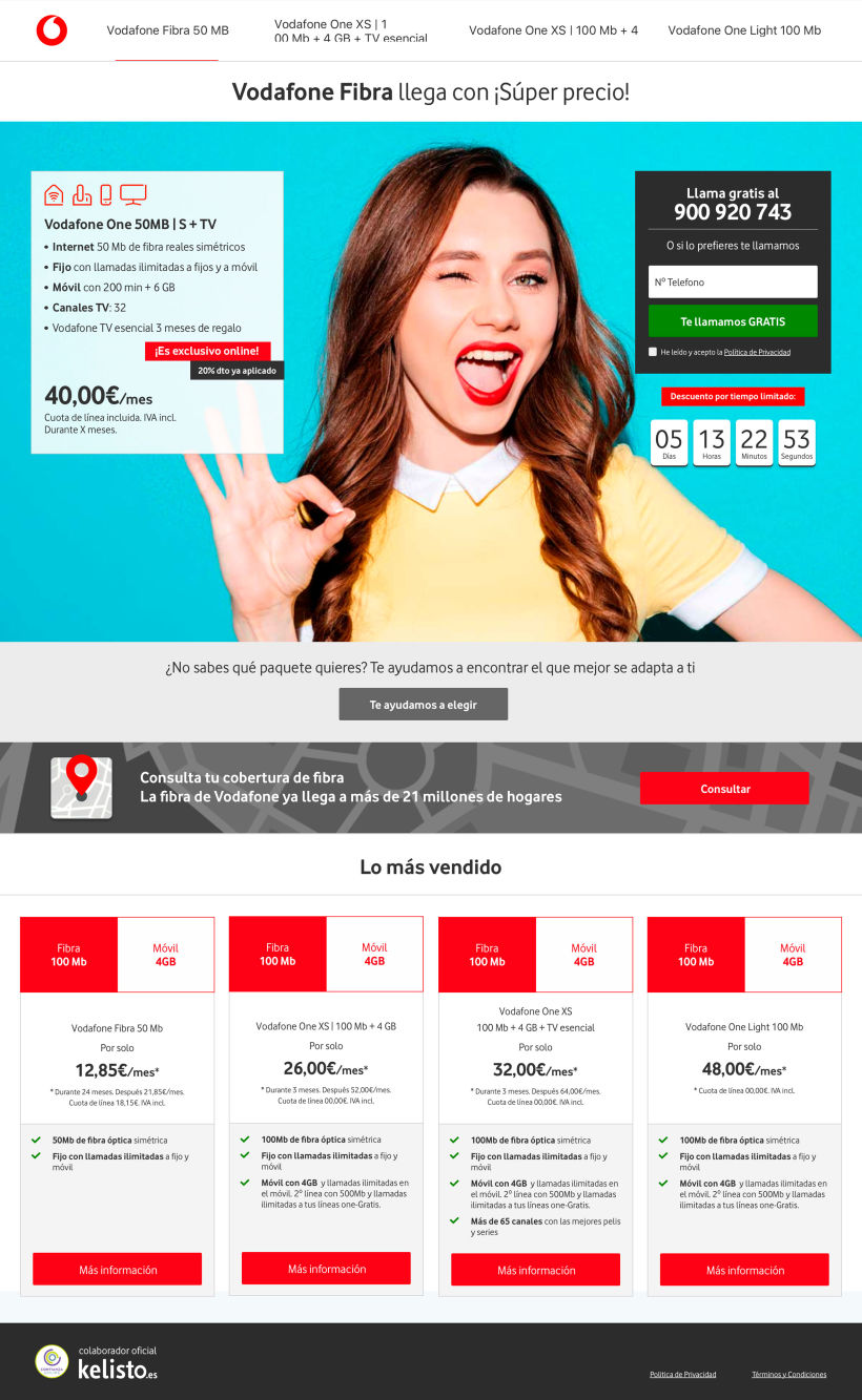 Diseño landing page Vodafone
