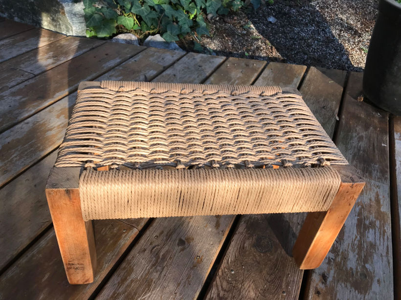 Completed stool. I'm happy with how it turned out. The perfect height for resting tired feet!