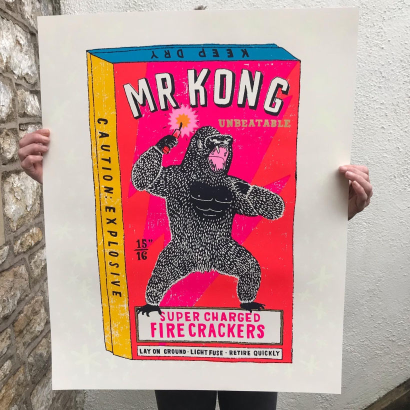 The Magnificent Mr Kong - 8 colour screen print with glow in the dark stars