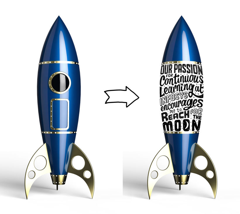 My brief for Infosys was to take this image of a rocket, and replace the central section with a typographic quote. 