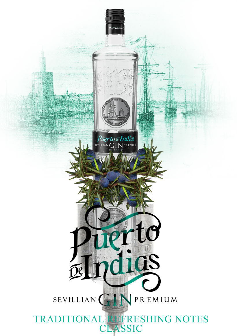 Proyecto para campaña de publicidad preseleccionado. Puerto de Indias (sevillian gin premium). 4