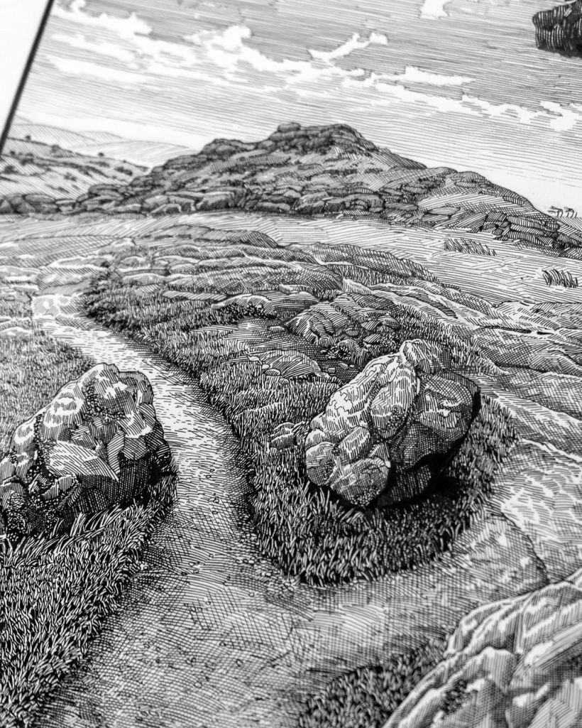 'Saddle Tor' Dip pen and ink landscape drawing 3