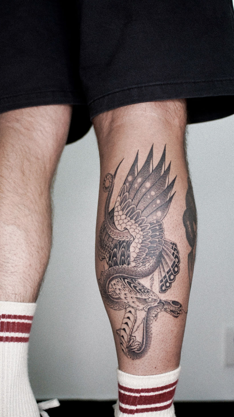 Traditional Eagle Tattoo On Leg Calf
