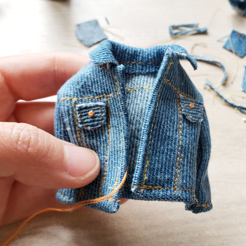 Making a tiny jean jacket!