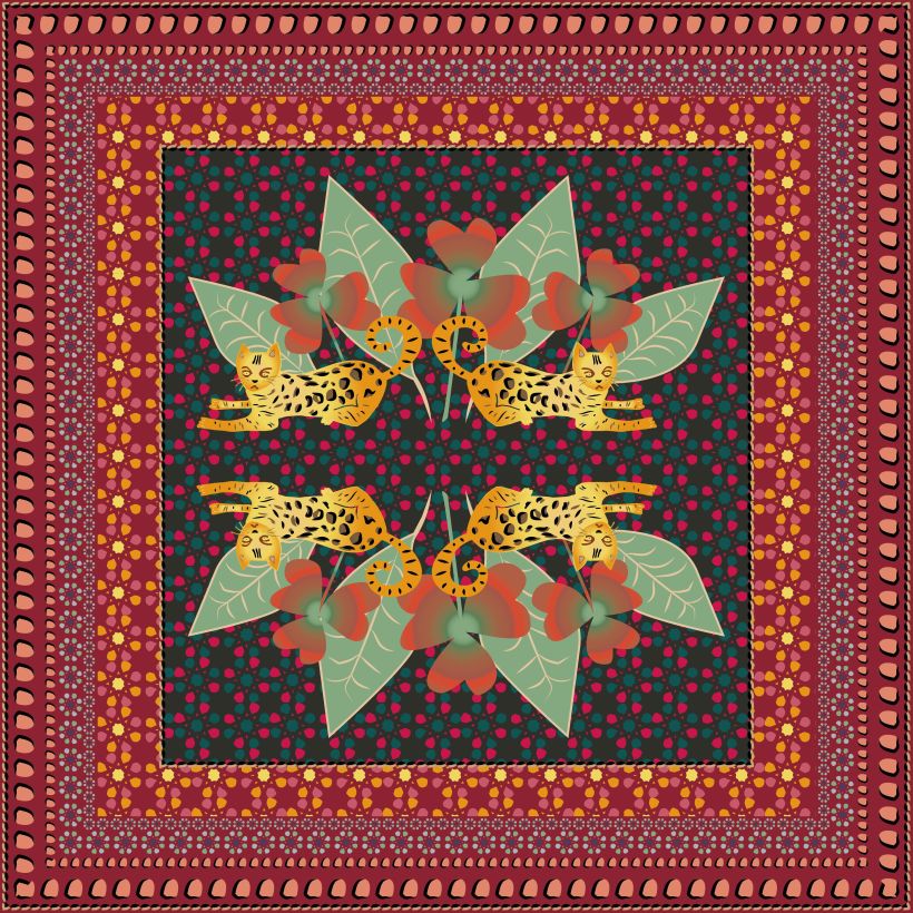 Diseño de pañuelo con variación de color, tonos rojo-granate