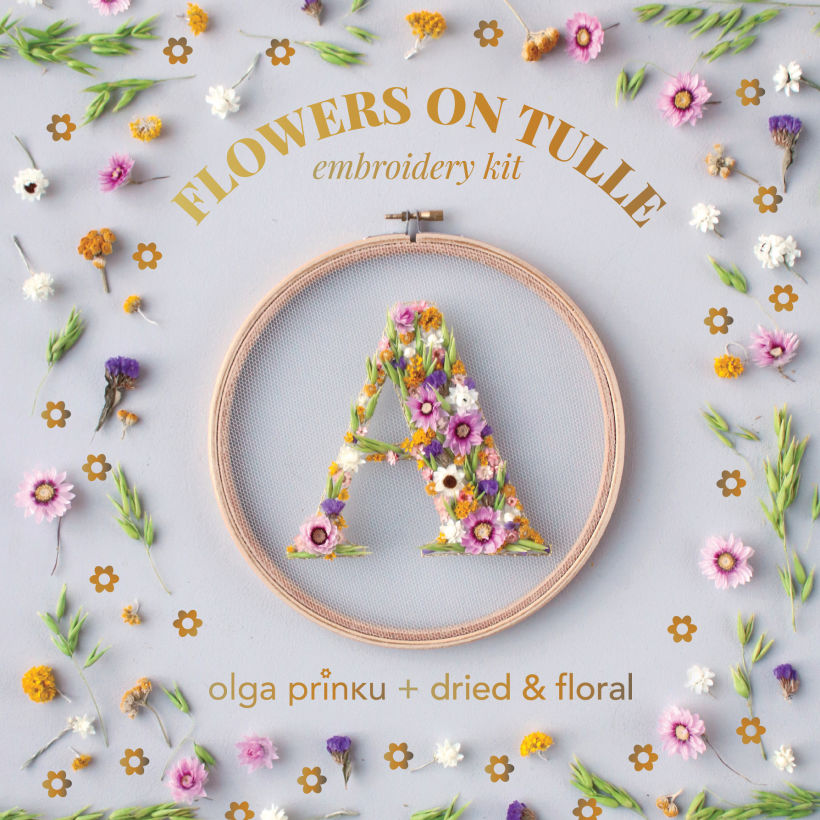 Dried flowers on tulle typography kit