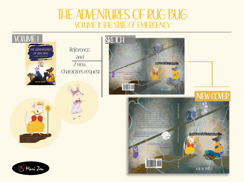 Summary of the process for the cover of The Adventures of Rug Bug, Volume II