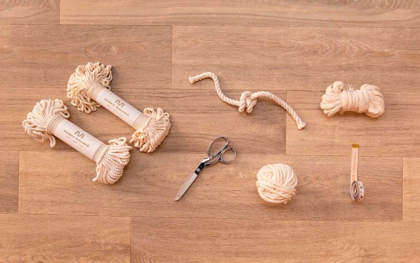 The basic ingredients for a macramé wall hanging.