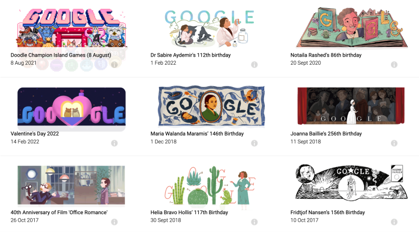 Eine Auswahl von Google Doodles.