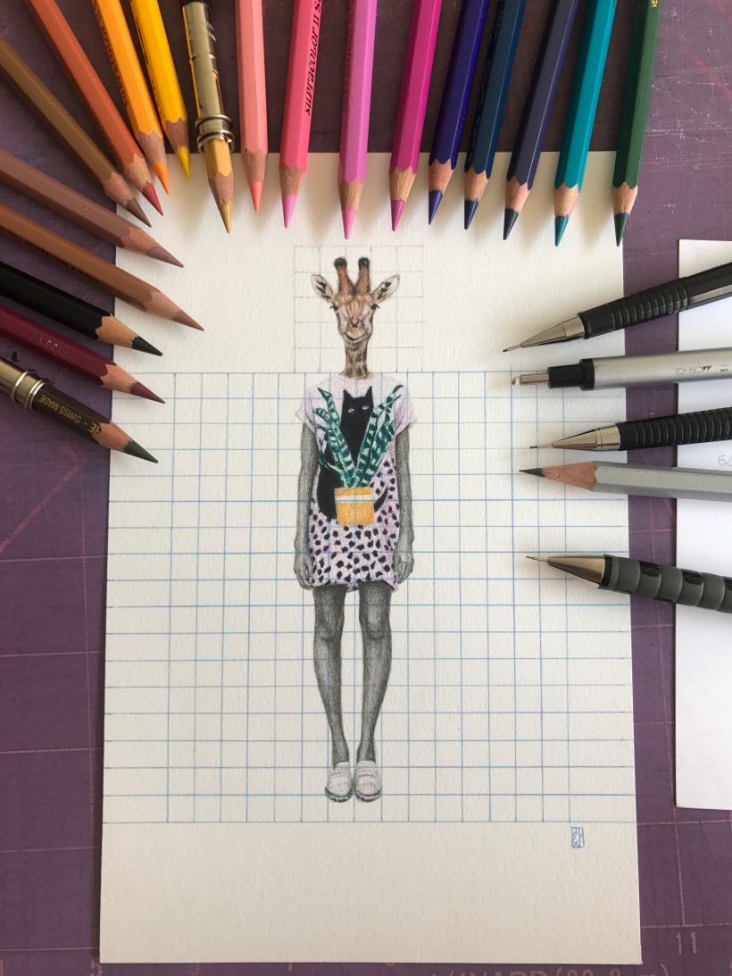 La jirafa. Lápiz a color y lápiz grafito sobre papel. 20x25cm. 2018 