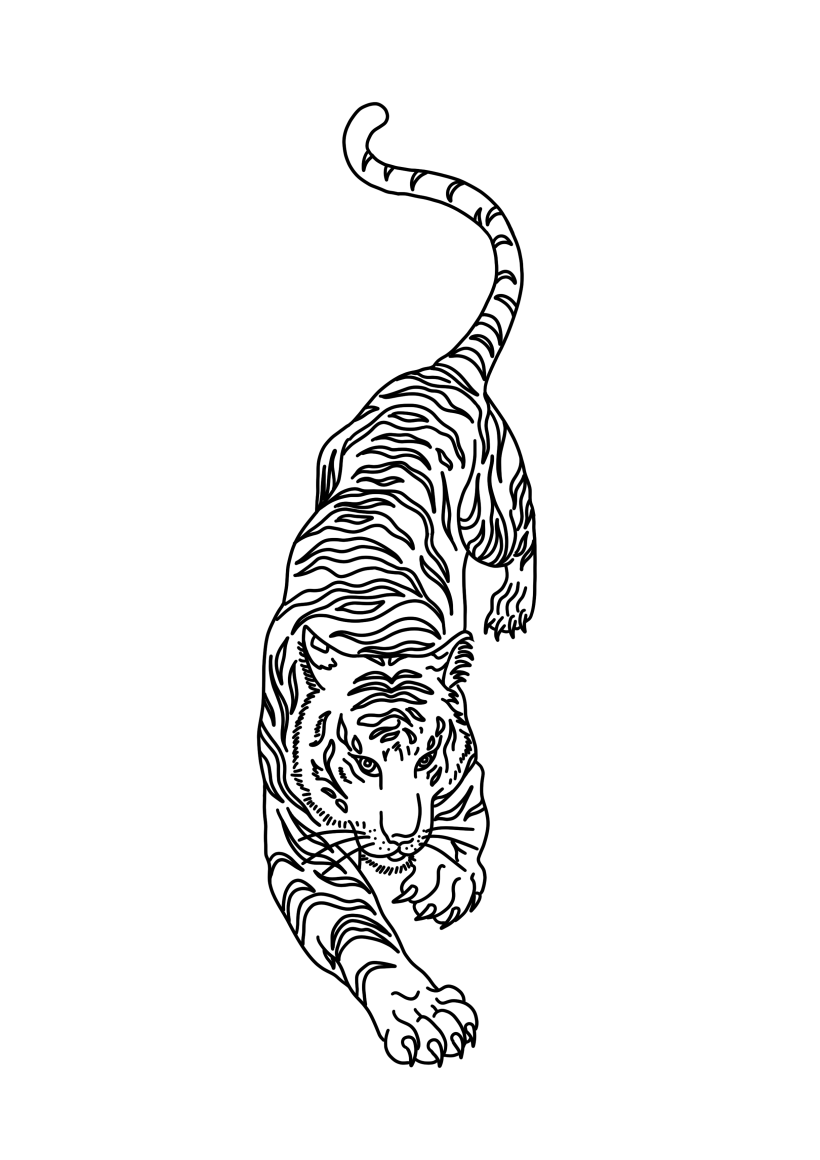 Crawling Tiger, Traditional Tattoo Flash, Black and White, Old School, Art  Print 12x16 - Etsy