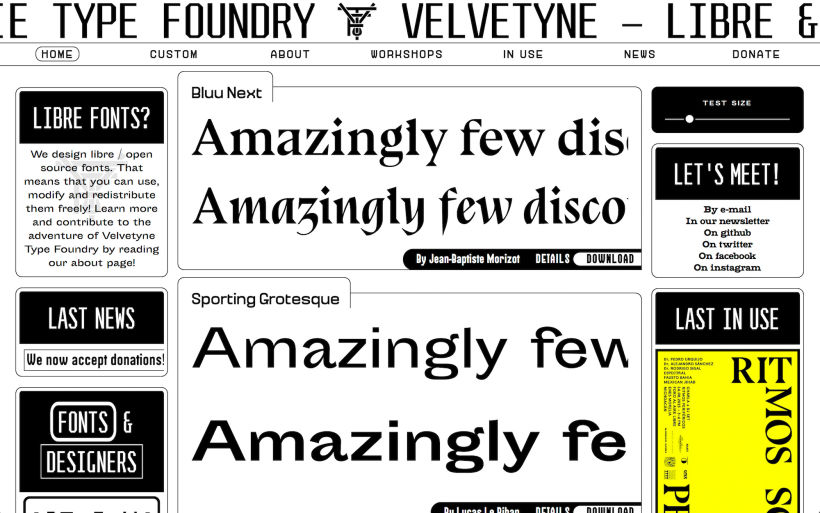 Página inicial da Velvetyne