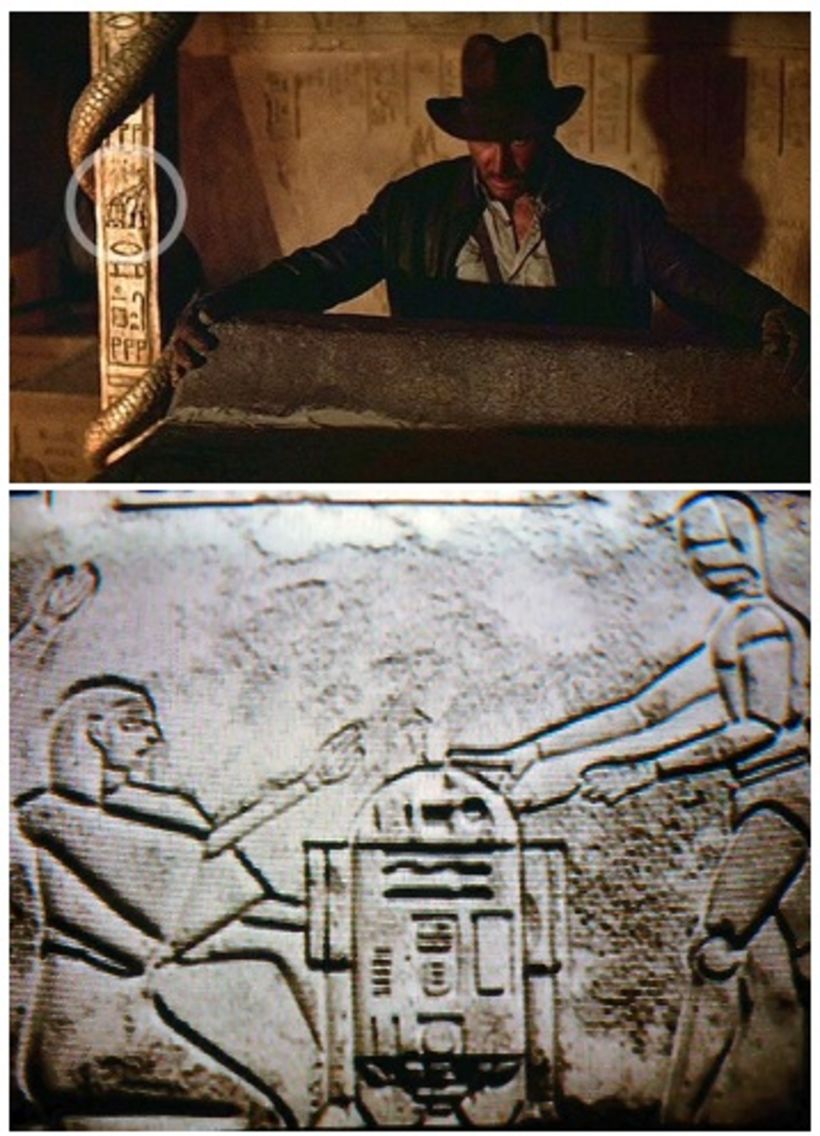 "Star Wars"-Droiden tauchen als Tempelschnitzereien in "Indiana Jones und die Jäger des verlorenen Schatzes" auf.