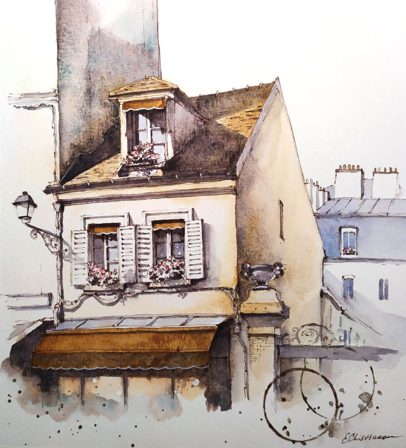 Paris, ink and watercolor 1