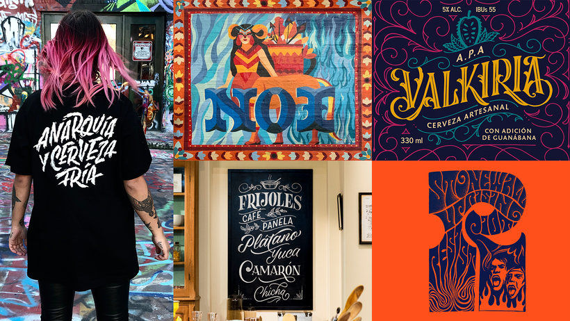 Lettering projects including a Stonewall poster, by Ximena Jiménez.