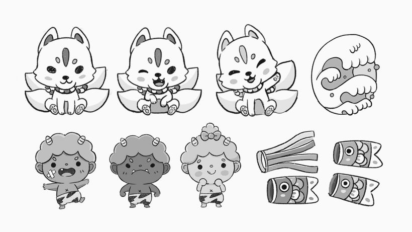 Primeros bocetos de los personajes © Estudio Kudasai