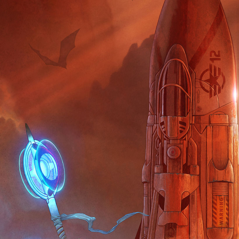 Detalle del cohete y un farol de luz que Rocketman coloca en cada escenario para atraer enemigos.
